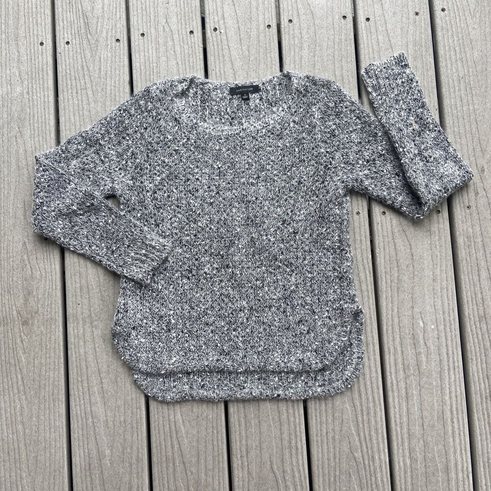 Ann Taylor Womens Small Mohair Wool Blend Sweater Black White Fuzzy Knit S